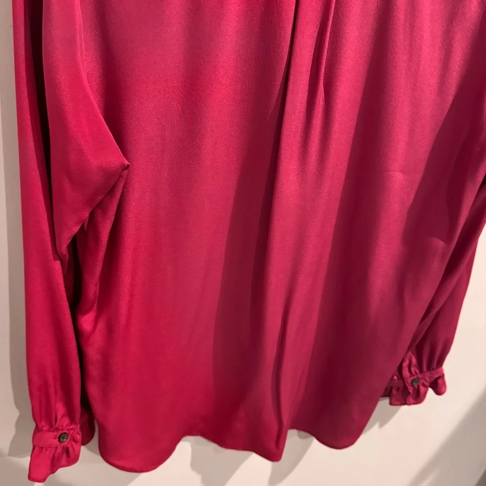 NEW J. Crew Classic-Fit Ruffle Neck Silk Popover Shirt in Pink, Size 4